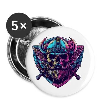 Viking Skull - Buttons small 1''/25 mm (5-pack) - white - Front