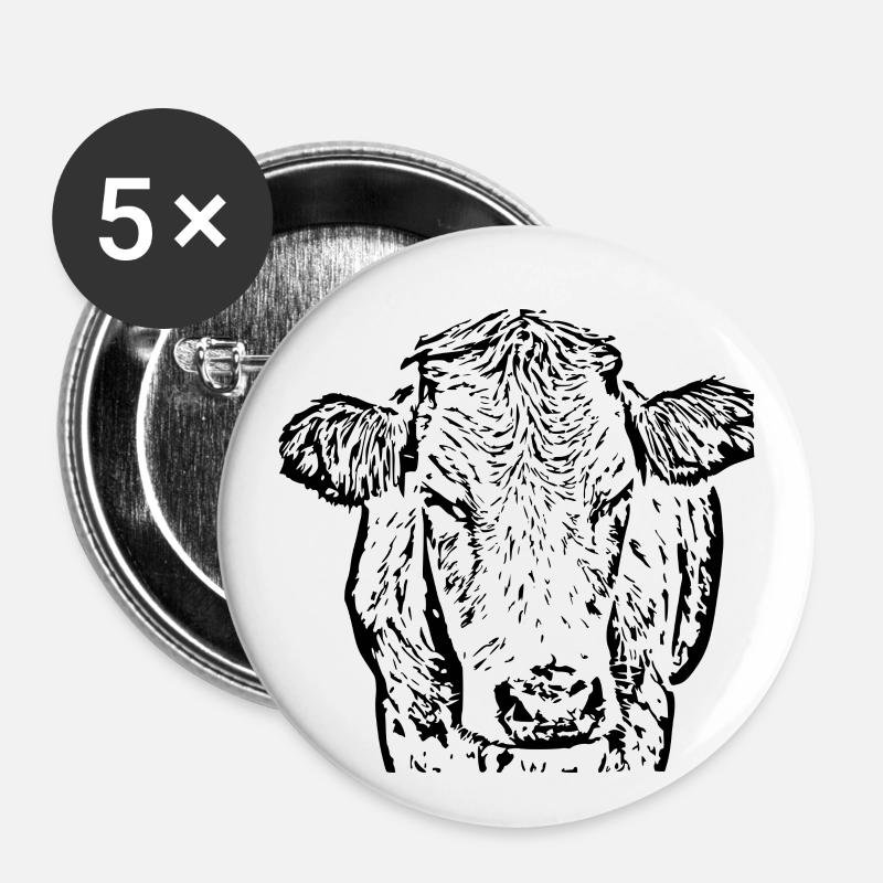 Vache Tête de Vache Noire - Lot de 5 petits badges (25 mm) - blanc
