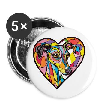 Whippet Hund Herz Hundeliebe - Buttons klein 25 mm (5er Pack) - Weiß - Vorne