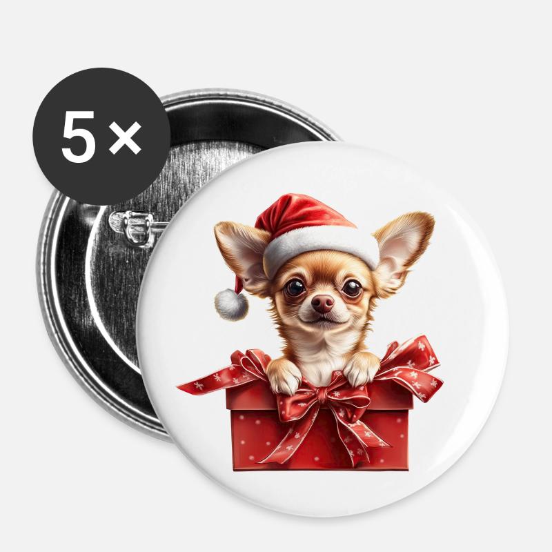 Chihuahua Santa Gift - Buttons small 1''/25 mm (5-pack) - white