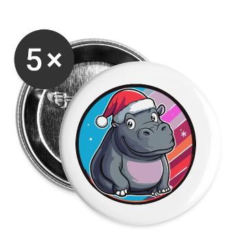 Nilpferd Weihnachten Tier - Buttons klein 25 mm (5er Pack) - Weiß - Vorne