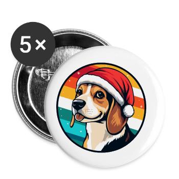 Beagle chien animal de Noël - Lot de 5 petits badges (25 mm) - blanc - Devant