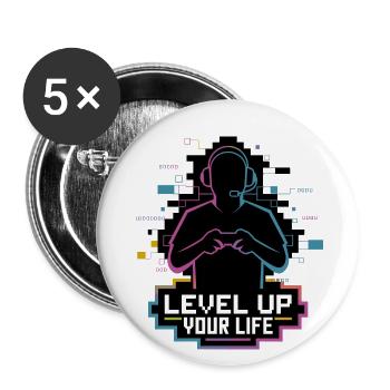 Level Up Your Life – Gamer-Silhouette - Buttons klein 25 mm (5er Pack) - Weiß - Vorne