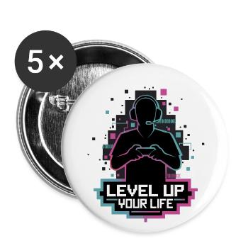 Level Up Your Life – Gamer-Silhouette - Buttons klein 25 mm (5er Pack) - Weiß - Vorne
