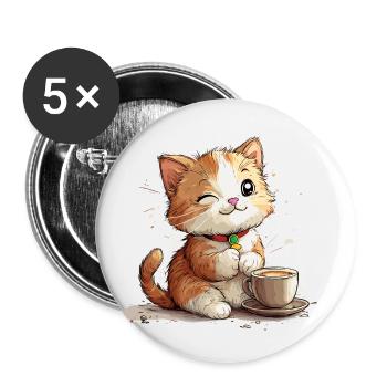 Chemise Chat - Motif Chat Anime Mignon - Lot de 5 petits badges (25 mm) - blanc - Devant