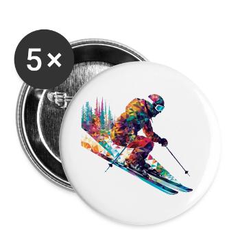Ski alpin sport jeu champion compétition abstrait - Lot de 5 petits badges (25 mm) - blanc - Devant