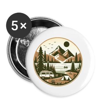 Natur & Abenteuer – Idyllisches Camping-Motiv - Buttons klein 25 mm (5er Pack) - Weiß - Vorne