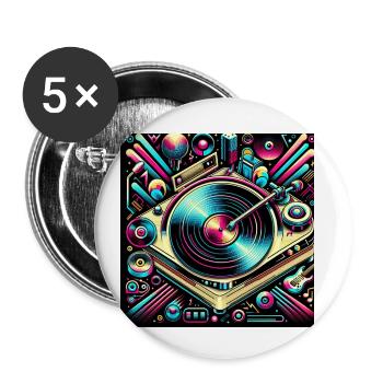 Neon Retro Plattenspieler Kunst - Buttons klein 25 mm (5er Pack) - Weiß - Vorne
