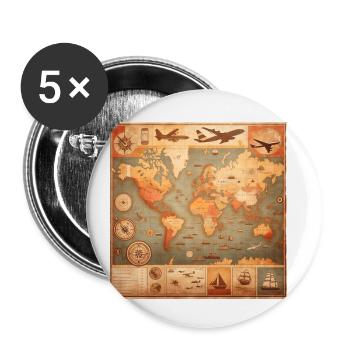 Carte du monde vintage avec des motifs de voyage - Lot de 5 petits badges (25 mm) - blanc - Devant