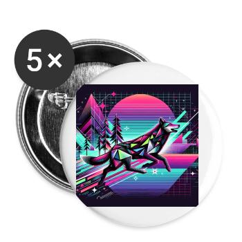 Neonwolf im Retro-Universum - Buttons klein 25 mm (5er Pack) - Weiß - Vorne