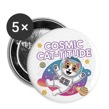 Chat Cosmique – Pouvoir Intergalactique du Chat - Lot de 5 petits badges (25 mm) - blanc - Devant