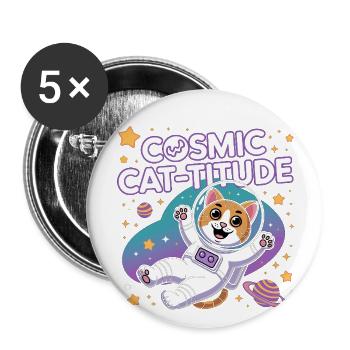 Cosmic Cat-titude – Intergalaktische Katzenpower - Buttons klein 25 mm (5er Pack) - Weiß - Vorne