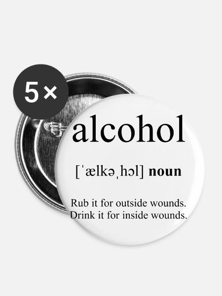Alcohol (Alkohol) Definition Dictionary - Buttons klein 25 mm (5er Pack) - Weiß