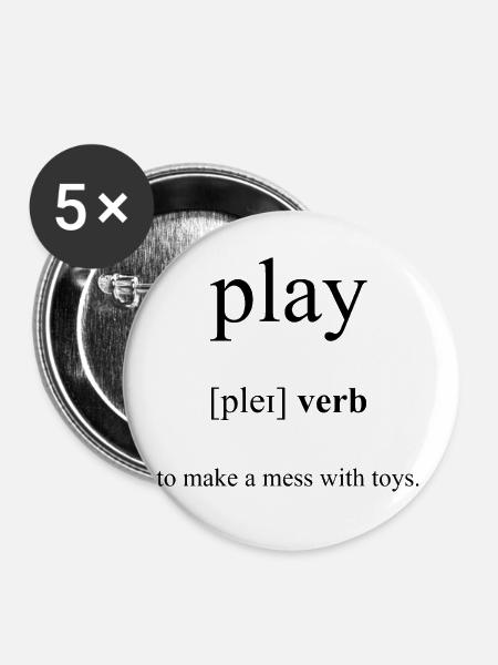 Play | spielen Definition Dictionary - Buttons klein 25 mm (5er Pack) - Weiß