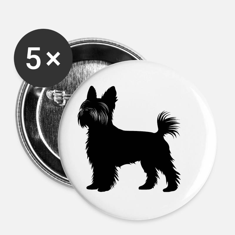 Yorkshire Terrier Dog Silhouette - Buttons small 1''/25 mm (5-pack) - white