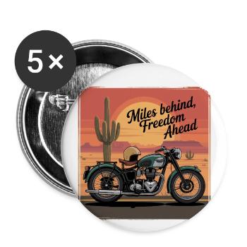 Miles Behind, Freedom Ahead – Biker-Abenteuer - Buttons klein 25 mm (5er Pack) - Weiß - Vorne