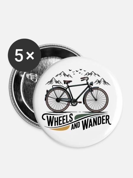 Wheels & Wander – Bergabenteuer - Buttons klein 25 mm (5er Pack) - Weiß