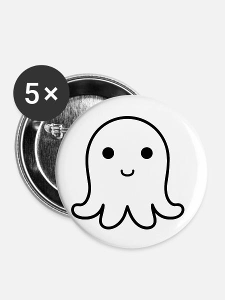 Krake - Buttons klein 25 mm (5er Pack) - Weiß