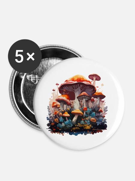 Pilztraum - Buttons klein 25 mm (5er Pack) - Weiß