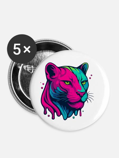 Neon Panther - Buttons klein 25 mm (5er Pack) - Weiß