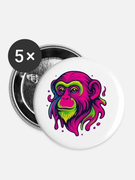 Neon Affe - Buttons klein 25 mm (5er Pack) - Weiß