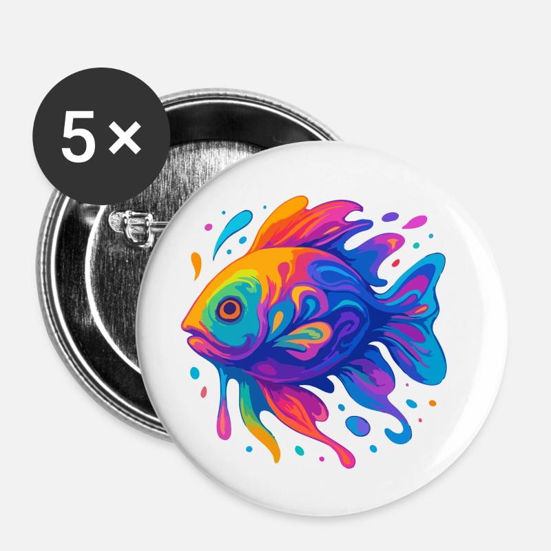Rainbow Fish - Buttons small 1''/25 mm (5-pack) - white