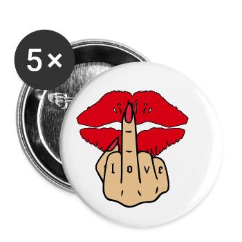 Kissing Love tatouage au milieu du doigt - Lot de 5 petits badges (25 mm) - blanc - Devant