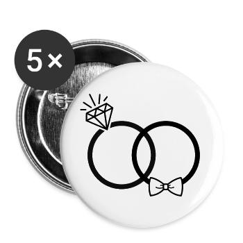 Hochzeit Eheringe Ring Diamant Fliege Paar JGA sw - Buttons klein 25 mm (5er Pack) - Weiß - Vorne