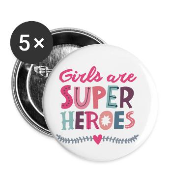 Les filles sont des super-héros - Lot de 5 petits badges (25 mm) - blanc - Devant