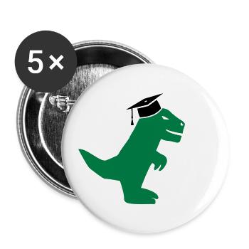 T-Rex Dinosaurier mit Doktorhut Promotion, Examen - Buttons klein 25 mm (5er Pack) - Weiß - Vorne