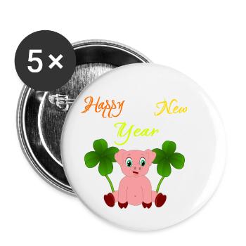 Happy New Year 2021 New Year's Eve 2020 Lucky Pig - Buttons small 1''/25 mm (5-pack) - white - Front