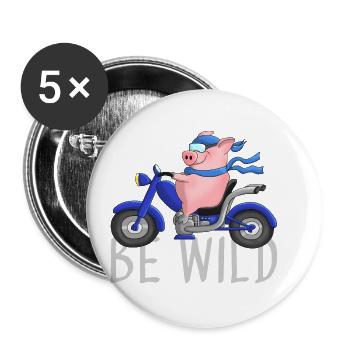 Funny pig on motorcycle cartoon - Buttons small 1''/25 mm (5-pack) - white - Front