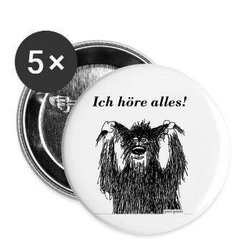 Hund hört alles - Buttons klein 25 mm (5er Pack) - Weiß - Vorne