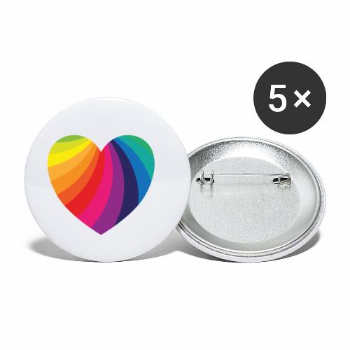 Regenbogen Herz (gedrehte Streifen) - Buttons klein 25 mm (5er Pack)