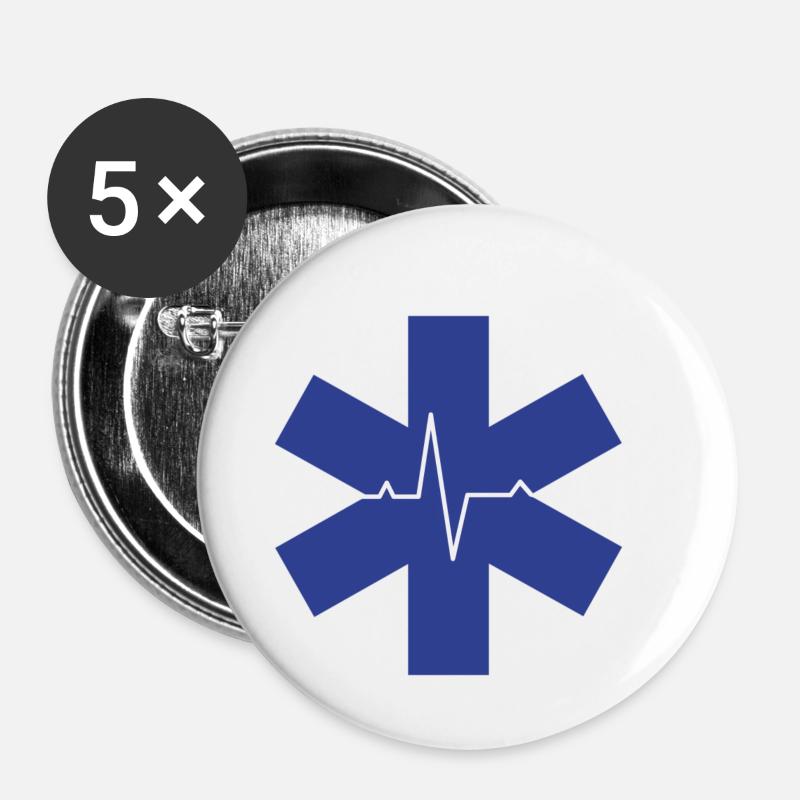 Sanitäter Herzfrequenz-Logo mit Herzschlag - Buttons klein 25 mm (5er Pack) - Weiß