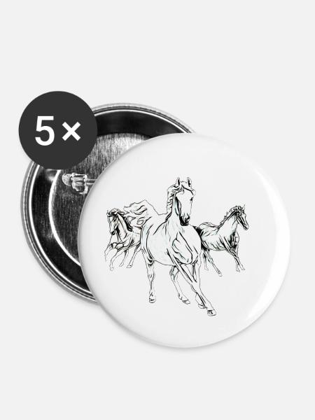 Pferde - Buttons klein 25 mm (5er Pack) - Weiß