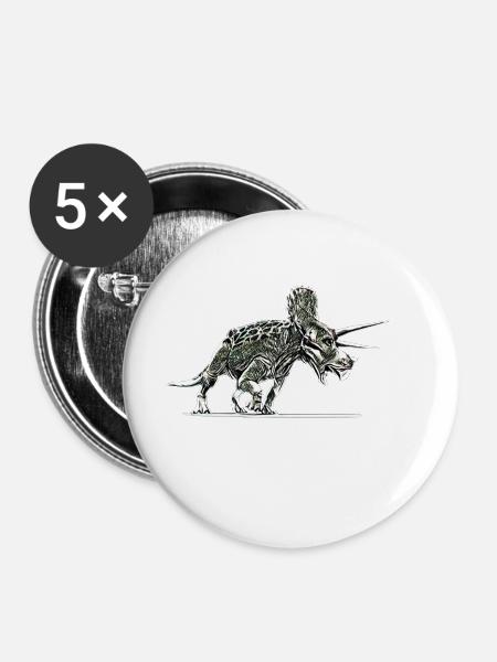 Triceratops - Buttons klein 25 mm (5er Pack) - Weiß