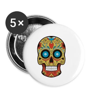 Tête de mort mexicaine - Lot de 5 petits badges (25 mm) - blanc - Devant