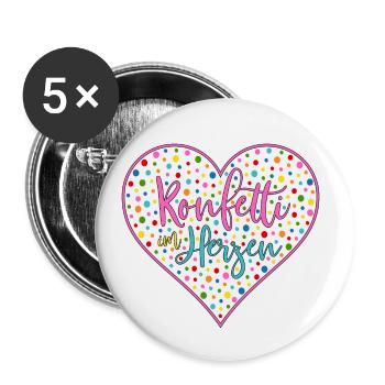 Konfetti im Herzen Herz Fasching Valentinstag Bunt - Buttons klein 25 mm (5er Pack) - Weiß - Vorne