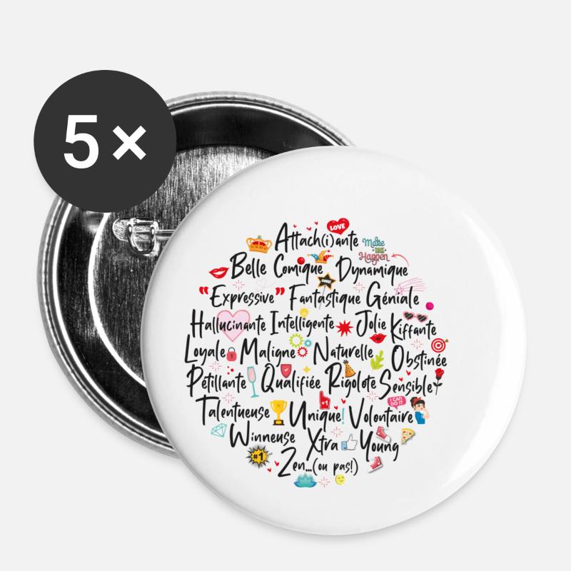 girly ABC book / abécédaire girly - Lot de 5 petits badges (25 mm) - blanc