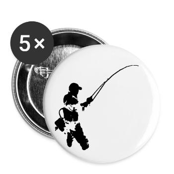 pêcheurs à la mouche - imprimé noir - Lot de 5 petits badges (25 mm) - blanc - Devant