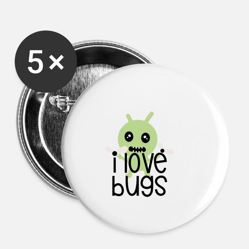 I love bugs - Buttons small 1''/25 mm (5-pack) - white