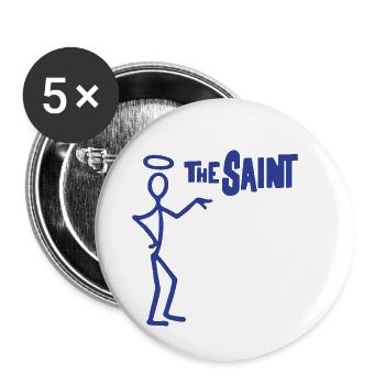 "The Saint" Stick Figure Logo and Words in Blue - Buttons small 1''/25 mm (5-pack) - white - Front