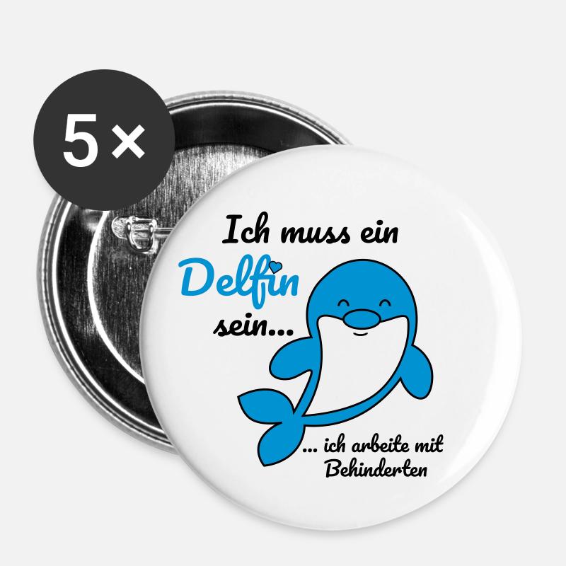 Ich muss ein Delfin sein... - schwarz - Buttons klein 25 mm (5er Pack) - Weiß