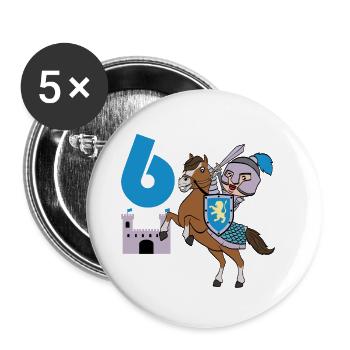 6. Geburtstag Große Geschenkidee für jeden Ritter - Buttons klein 25 mm (5er Pack) - Weiß - Vorne