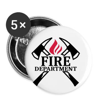 Fire Department - Feuerwehr - Äxte und Flamme - Buttons klein 25 mm (5er Pack) - Weiß - Vorne