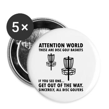 Cadeau drôle d'humour de joueur de golf de disque de golfeur de frisbee - Lot de 5 petits badges (25 mm) - blanc - Devant