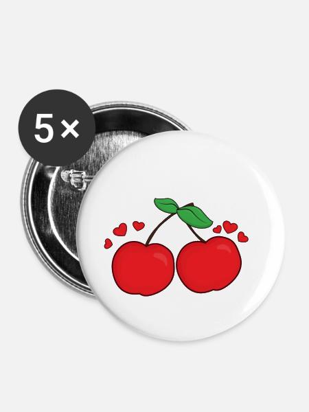 Kirschen Paar Liebe - Buttons klein 25 mm (5er Pack) - Weiß