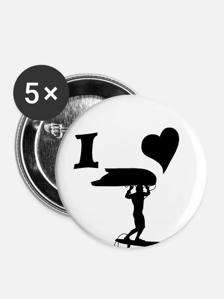 I love wingfoil - Buttons klein 25 mm (5er Pack) - Weiß
