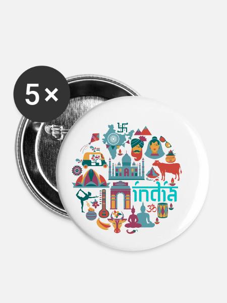 Indien - Buttons klein 25 mm (5er Pack) - Weiß